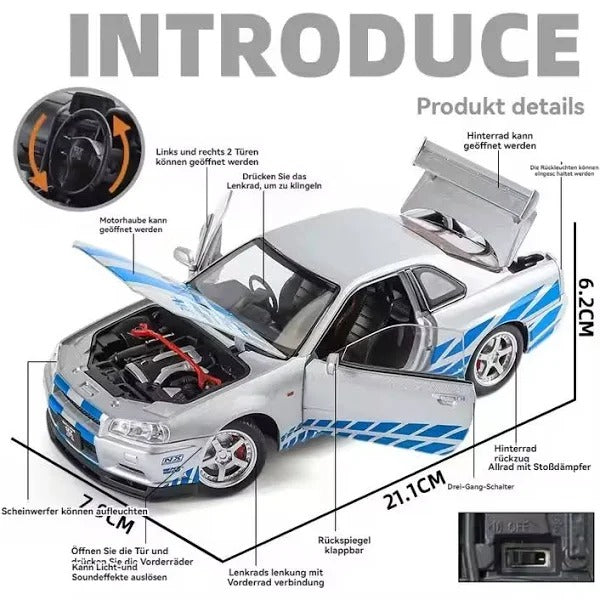 1:24 Scale Nissan Skyline GTR R34 Diecast Car