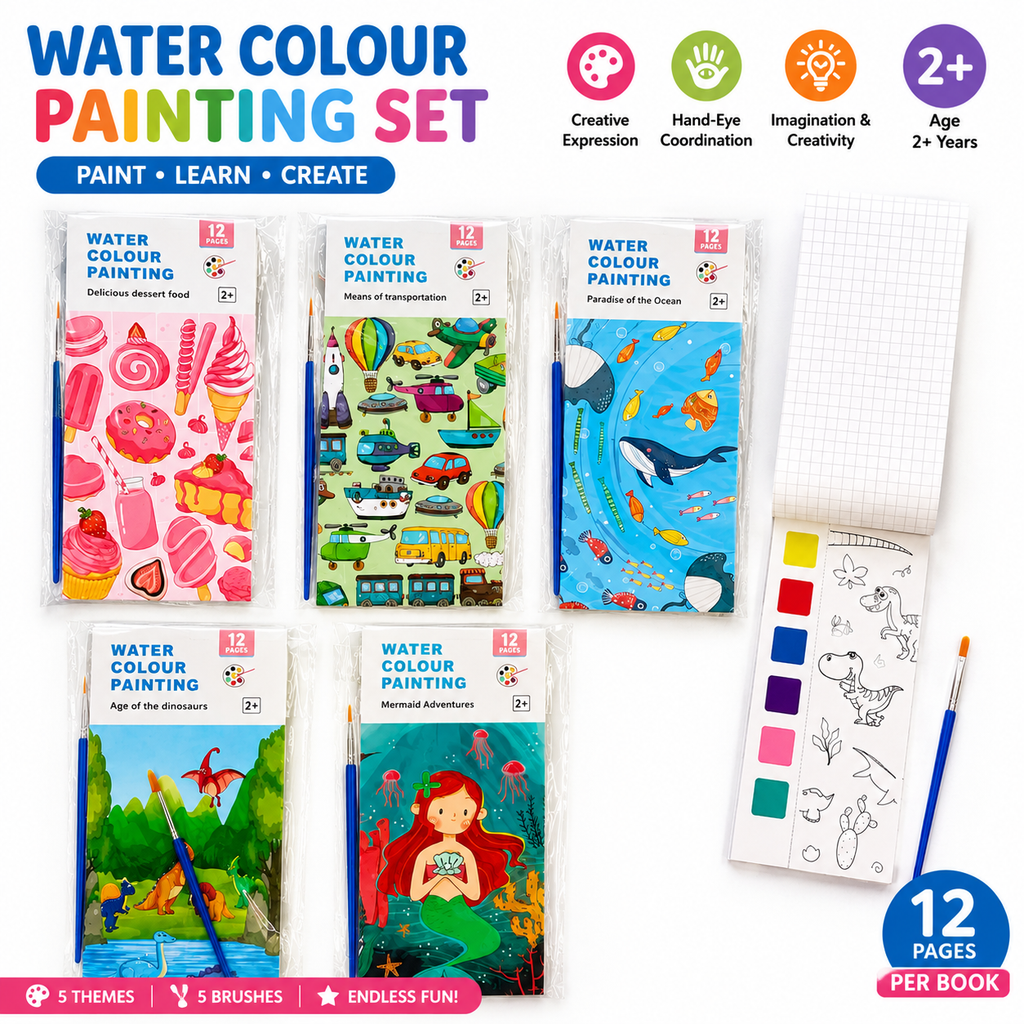 Water Colour Painting Book Set for Kids – Mess-Free Creative Fun