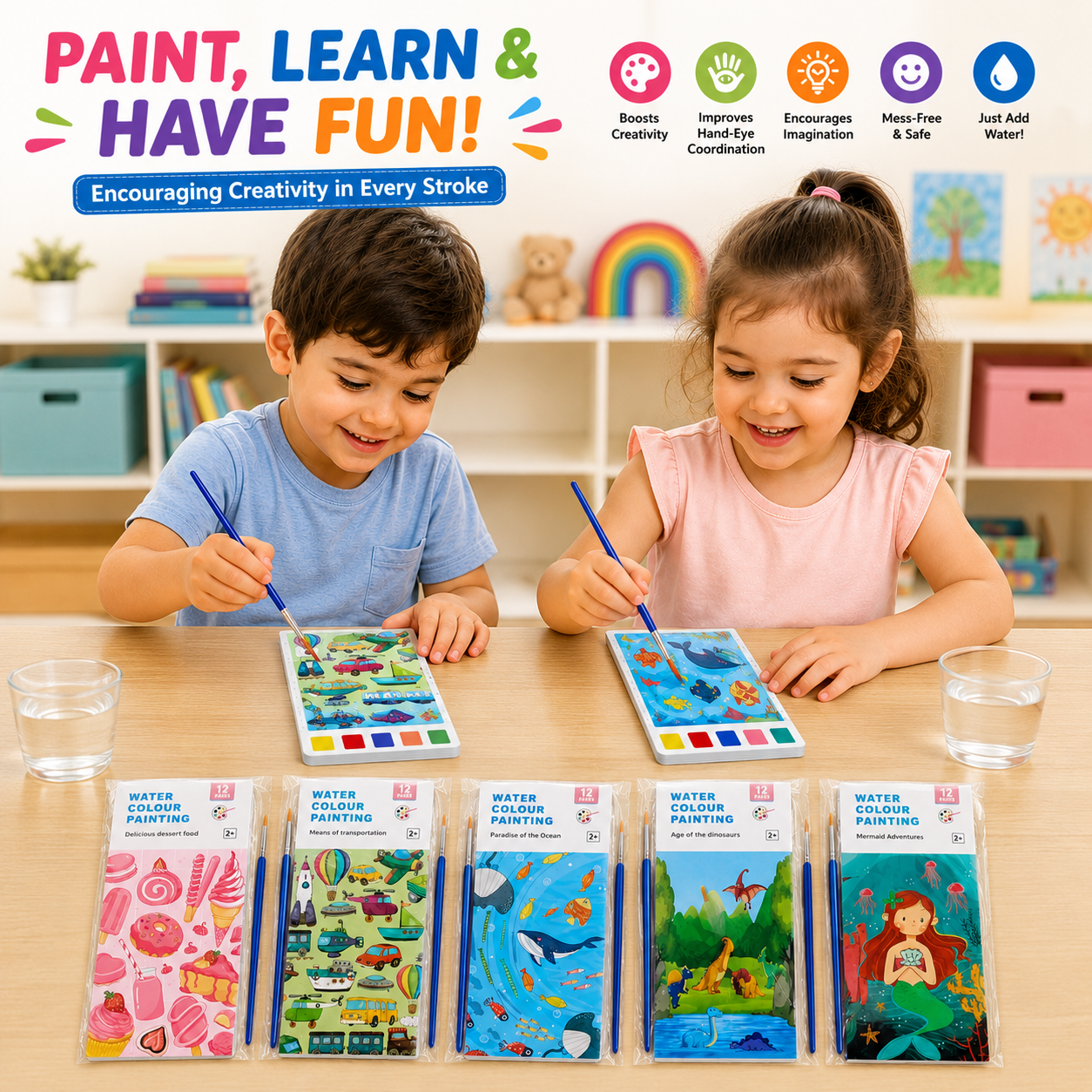 Water Colour Painting Book Set for Kids – Mess-Free Creative Fun