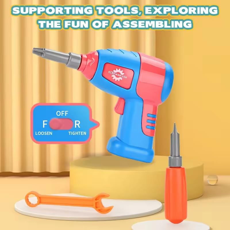 Plastic DIY Electric Drill Screw Tool Set – Mosaic Puzzle 228Pcs, 3D STEM Educational Kit for Kids, Construction & Building Block Kit (Unicorn Design), Pink