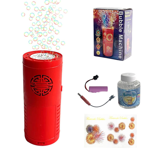 Fireworks Bubble Machine (12 Holes with 100ml Bubble Solution Automatic Bubble Blower Maker with Lights and Sound