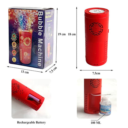 Fireworks Bubble Machine (12 Holes with 100ml Bubble Solution Automatic Bubble Blower Maker with Lights and Sound