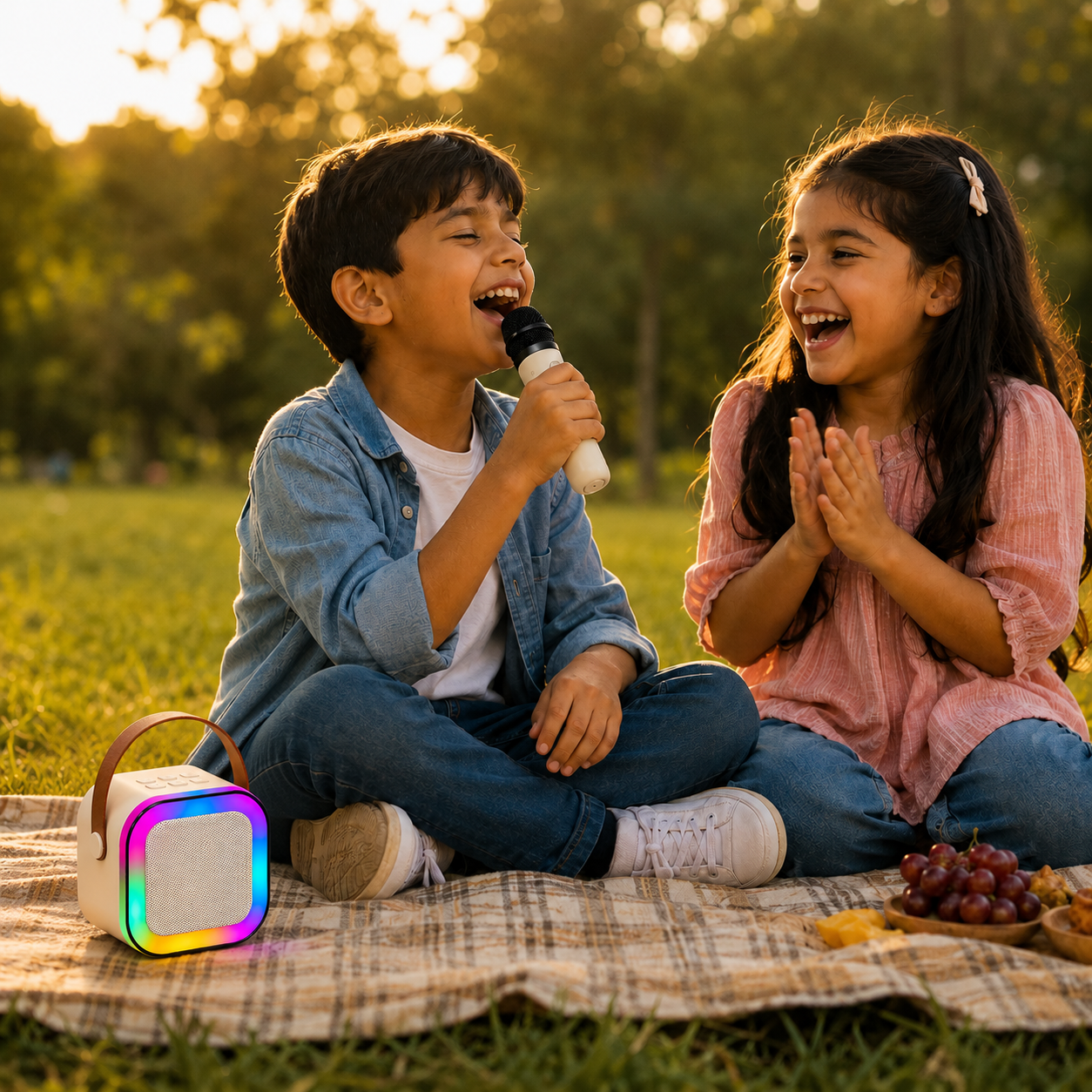 Kids mic and speaker set with karaoke & RGB lights