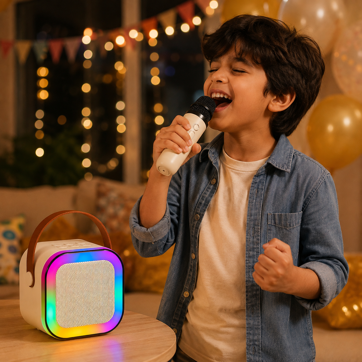 Kids mic and speaker set with karaoke & RGB lights