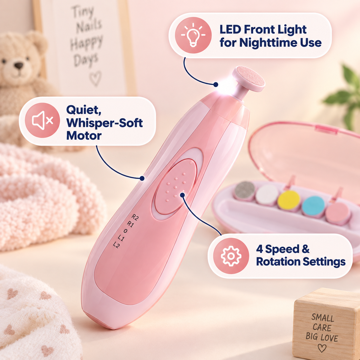 Baby Electric Nail Trimmer with 6 Grinding Heads – Safe Nail Care Kit
