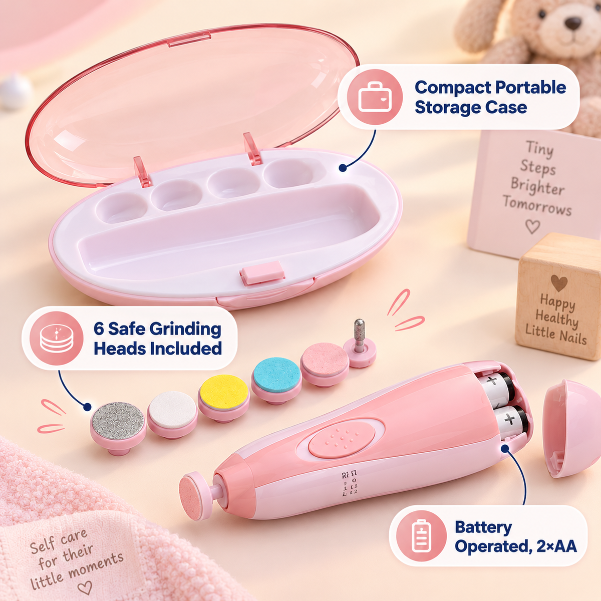 Baby Electric Nail Trimmer with 6 Grinding Heads – Safe Nail Care Kit