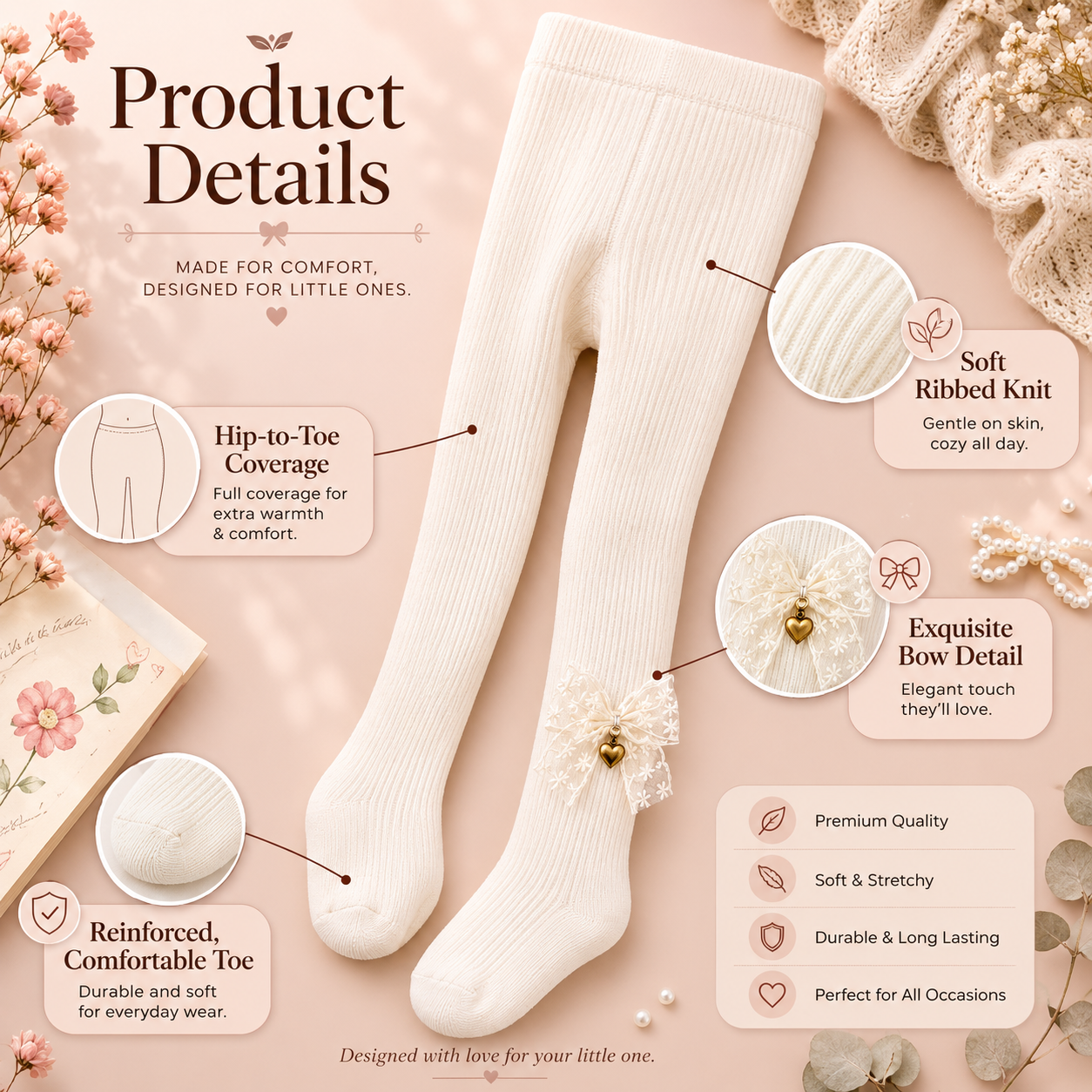 Baby Girl Knee High Socks / Stockings with Lace Bow – Ribbed Cotton (0M–8Y)