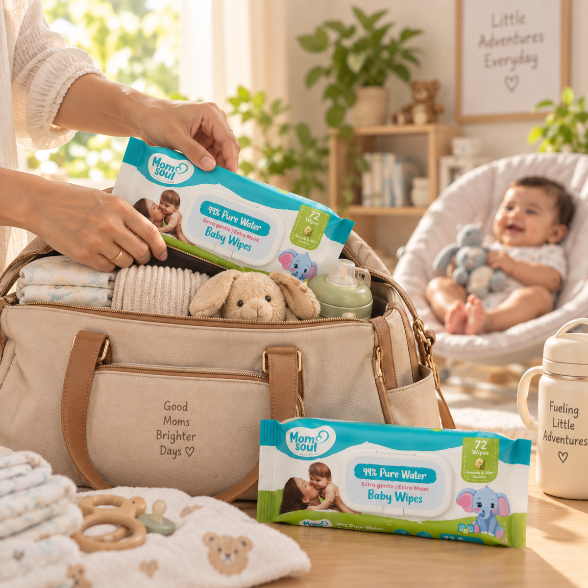 Momsoul 99% Pure Water Baby Wipes – 72 Wipes (Pack of 2)